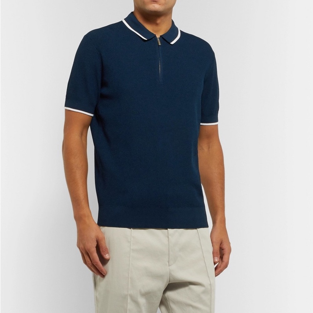 Club Monaco - Slim-Fit Contrast-Tipped Ribbed-Knit Polo Shirt